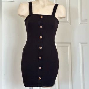 Black Ribbed Button Down Mini Dress S